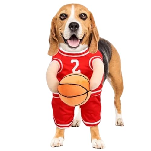 SWEETBIUTI Hundekostüm Lustige Hundebasketball Kostüm weiche Polyester Hund Kostüme mit Ball niedliche Hundekleidung für Cosplay -Party (Red S) Lustige Hundekostüme Hundehundkleidung von SWEETBIUTI