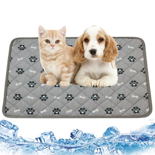 SWEETBIUTI Hundekühlungsmatte Summer Hundekühlung Pad Selbstkühlung weich wiederverwendbares, rutschflederdierbares Faltbare Faltkühlmatte für Kätzchen, Katze, Welpe 27,5x21,6 Zoll (grau) von SWEETBIUTI