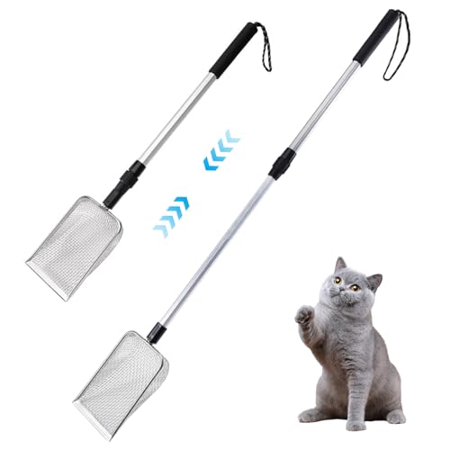 SWEETBIUTI Katzenstreu Scoop 35.4 Ausstreckbares Long-Griff Kitty Müll Schöpfer 5mm feines Mesh Abnehmbarer Metallstreu Schaufel Nicht-Stick-Schaufel zum Sieben von Müllkatzenstreu Scoop Style 2 von SWEETBIUTI