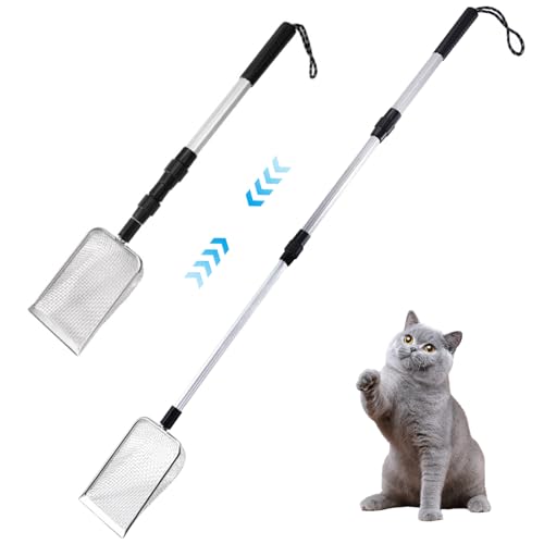 SWEETBIUTI Katzenstreu Scoop Metal 41.7 Ausziehbarer Langgriff Kitty Müllschugel 5mm Fine Mesh abtrennbarer Metallstreu Scoop mit Gummi-Griff Nicht-Stick-Schaufel zum Sieben von Wurfstil 1 1 von SWEETBIUTI