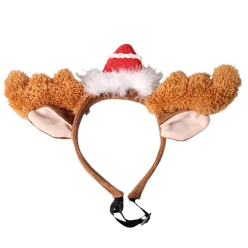 SWEETBIUTI Weihnachtsstirnbandhund-Geweihstirnband Entzückendes Hund Stirnband mit Hutohr Ohr Plüsch Stirnband mit elastischer freier Größe Haustier Weihnachtsoutfit für kleine Größe, Katze, Katze von SWEETBIUTI