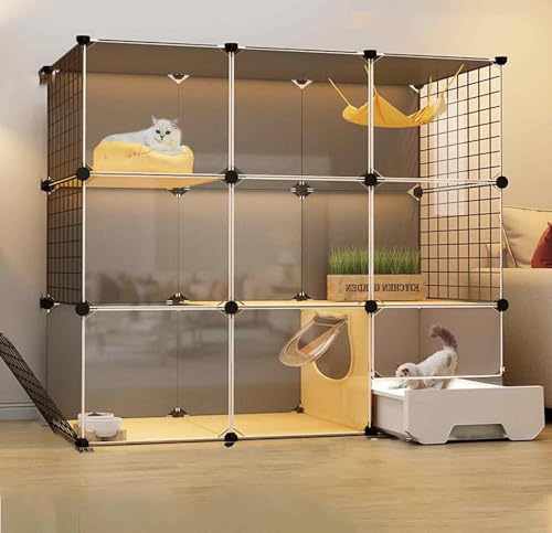 Katzenkäfig für Balkon, Kitten Laufstall für Drinnen XXL, DIY, Haustier Zaun, Transparentes PVC-Design, Boden Ist Verstärkt und Tragfähig, Leicht zu Reinigen, 5-teiliges Set von SWHSWQ