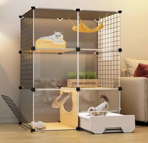 Katzenkäfig für Balkon, Kitten Laufstall für Drinnen XXL, DIY, Haustier Zaun, Transparentes PVC-Design, Boden Ist Verstärkt und Tragfähig, Leicht zu Reinigen, 5-teiliges Set von SWHSWQ