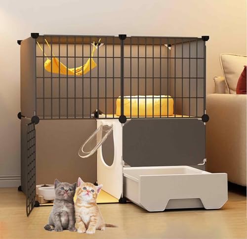 Katzenkäfig für Balkon, Kitten Laufstall für Drinnen XXL, DIY, Haustier Zaun, Transparentes PVC-Design, Boden Ist Verstärkt und Tragfähig, Leicht zu Reinigen, 5-teiliges Set von SWHSWQ