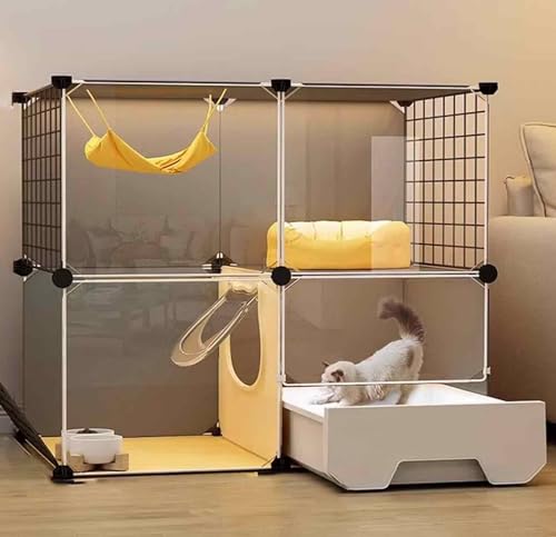 Katzenkäfig für Balkon, Kitten Laufstall für Drinnen XXL, DIY, Haustier Zaun, Transparentes PVC-Design, Boden Ist Verstärkt und Tragfähig, Leicht zu Reinigen, 5-teiliges Set von SWHSWQ