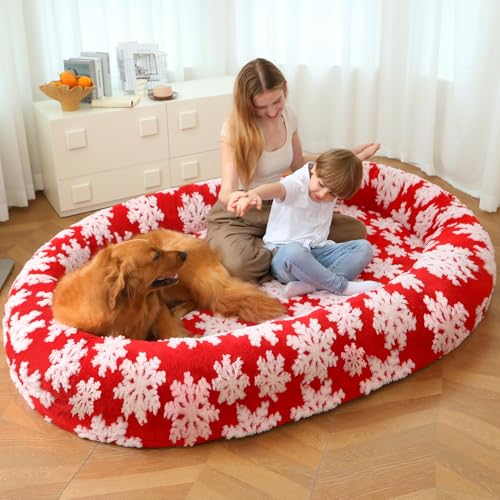 SWITTE Hundebett für Erwachsene, 180,3 x 119,4 x 33 cm, waschbar, groß, menschliches Hundebett für Menschen, abnehmbares riesiges Hundebett für erwachsene Haustiere, Weihnachtsrot von SWITTE