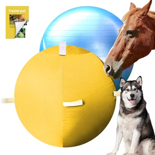 SWYIVY Herding Ball für Hunde, blaue Heelers, 63,5 cm, Pferdeball und Abdeckung mit Riemen, robuster Ball, groß, Mega Pets Fußball für australische gelbe Bälle von SWYIVY