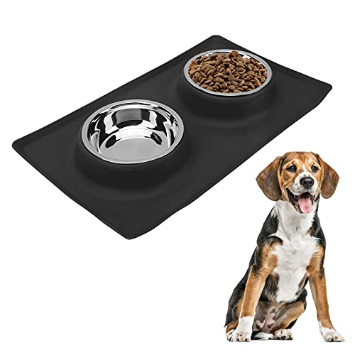 Hundefutternäpfe, Futternäpfe aus Edelstahl mit rutschfestem Silikon, faltbar, für kleine, mittelgroße Hunde und Katzen (Dual Bowls) (Black) von SWZA