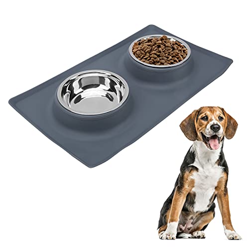 Hundefutternäpfe, Futternäpfe aus Edelstahl mit rutschfestem Silikon, faltbar, für kleine, mittelgroße Hunde und Katzen (Dual Bowls) (Gray) von SWZA
