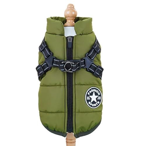 SWZEC Tierbedarf-Plus Wind- und wasserdichte Hundejacke mit integriertem Geschirr (2XL,Grün) von SWZEC