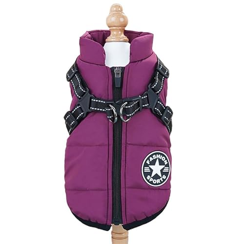 SWZEC Tierbedarf-Plus Wind- und wasserdichte Hundejacke mit integriertem Geschirr (2XL,Lila) von SWZEC