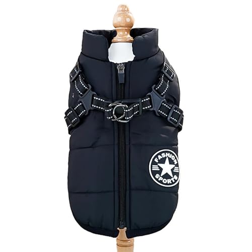 SWZEC Tierbedarf-Plus Wind- und wasserdichte Hundejacke mit integriertem Geschirr (2XL,Schwarz) von SWZEC