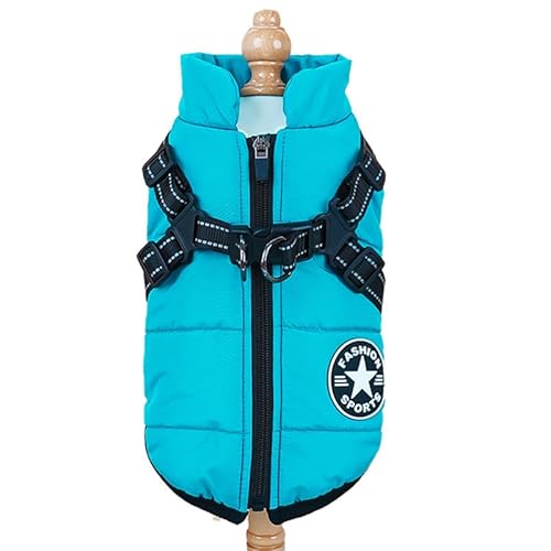 SWZEC Tierbedarf-Plus Wind- und wasserdichte Hundejacke mit integriertem Geschirr (L,Blau) von SWZEC