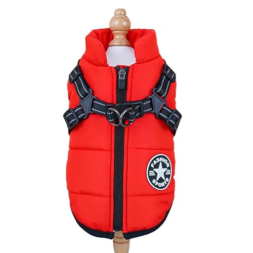 SWZEC Tierbedarf-Plus Wind- und wasserdichte Hundejacke mit integriertem Geschirr (L,Rot) von SWZEC