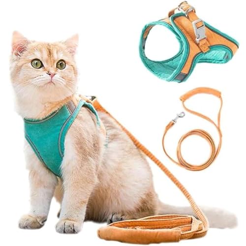 SWZEC Wahre Katzenliebe™ - atmungsaktives Katzengeschirr + Leine (L-4-7KG,Orange/Grün) von SWZEC