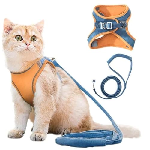 SWZEC Wahre Katzenliebe™ - atmungsaktives Katzengeschirr + Leine (M-2-4KG,Blau/Orange) von SWZEC