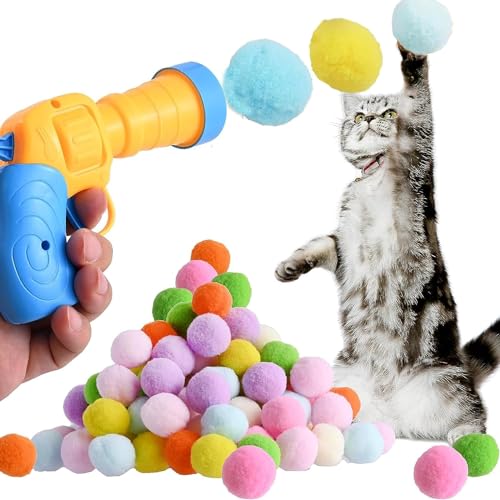 SXFENG Katzenspielzeug, Interaktives Katzenspielzeug, Katzenspielzeug Bälle mit Katzenspielzeug-Werfer Cat Toy für Katzen und Kätzchen, Spielzeug für Indoor Haustier Katzen Hunde (100pcs) von SXFENG