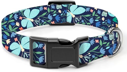 SXboxing Hundehalsband, niedliches Hundehalsband für kleine, mittelgroße und große Hunde, personalisierbar, weich, mit Schnellverschluss-Schnalle zum Spazierengehen, Laufen, blaue Boho-Libelle von SXboxing