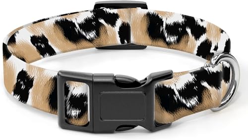 SXboxing Hundehalsband, niedliches Hundehalsband für kleine, mittelgroße und große Hunde, personalisierbar, weich, mit Schnellverschluss-Schnalle zum Spazierengehen, Laufen, braun-weißer Leopard von SXboxing