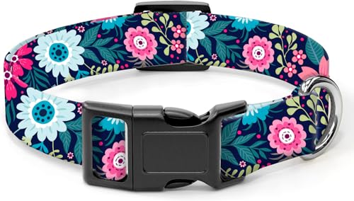 SXboxing Hundehalsband, niedliches Hundehalsband für kleine, mittelgroße und große Hunde, personalisierbar, weich, mit Schnellverschluss-Schnalle zum Spazierengehen, Laufen, niedliche lila Blumen von SXboxing