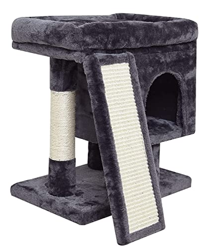 MegiaExist Small Cat Tree for Indoor Cats Large Adult, Cat Tower with Scratching Post, Modern Cat House with Padded Perch, Kittens Condo with Board, Cat Cave (Smoky Grey) von SYANDLVY