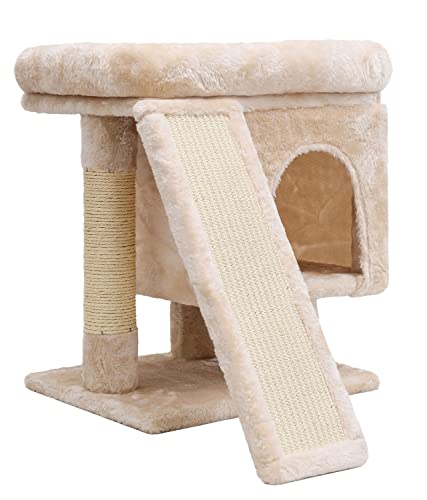 SYANDLVY Kleiner Katzenbaum für Indoor-Katzen, moderner Aktivitätsturm mit Höhle, Kätzchenhaus mit Kratzbaum und Brett (Beige) von SYANDLVY