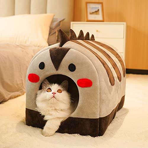 SYCARPET Katzenbett für Indoor Katzen-Große Katzenhöhle für das Haus der Haustierkatzen mit Flauschigen, abnehmbaren und waschbaren Kissen, Katzen versteckt Wawy Bett von SYCARPET
