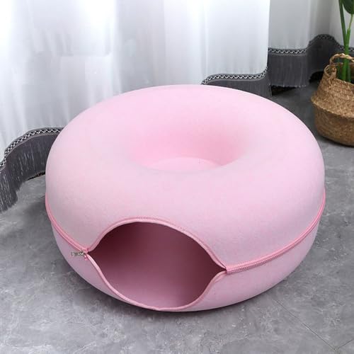 SYCCLLYYDS Katzenhöhle 50x50x20cm Rosa,Katzentunnel Abnehmbar und Waschbar,Katzenhöhle Filz Donut, Katzenbett Höhle Reißverschluss,für Spielen Schlafen Gemütliche Kratzen Höhle von SYCCLLYYDS