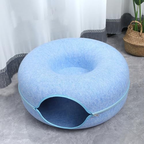 SYCCLLYYDS Katzenhöhle 60x60x28cm Blaue,Katzentunnel Abnehmbar und Waschbar,Katzenhöhle Filz Donut, Katzenbett Höhle Reißverschluss,für Spielen Schlafen Gemütliche Kratzen Höhle von SYCCLLYYDS