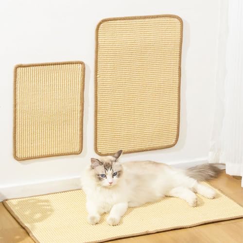 SYCCLLYYDS Kratzteppich Katze Beige, 40×20cm Sofa Katze,Kratzbretter Katze Wand,Natürliche Katzenkratzbretter Sisal Kratzteppich,Aus Stoff genähte RänderKatzenkratzbretters DIY Climbing Cat Scratcher von SYCCLLYYDS