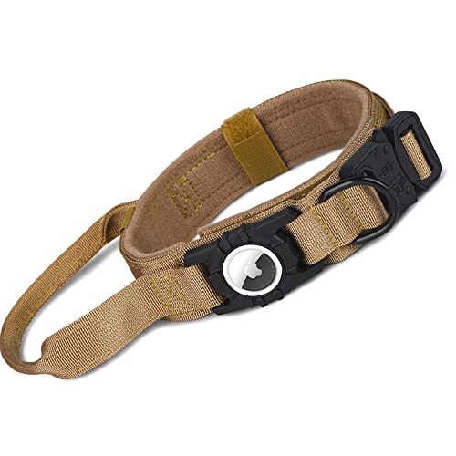 Hundehalsband für AirTag,SYCozupy Verstellbares Nylon-Hundehalsband mit Strapazierfähiger Metallschnalle, Haustierhalsband für Mittelgroße und Große Hunde (L, Brown) von SYCozupy