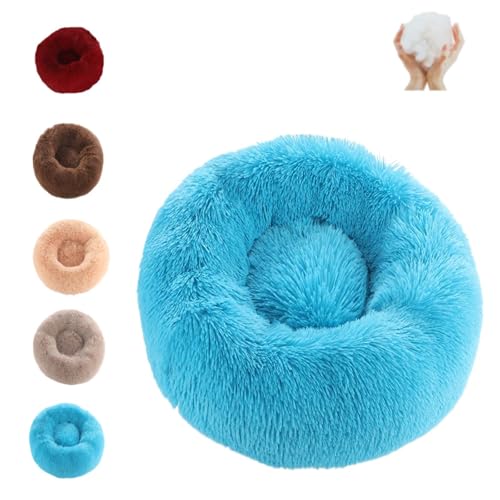 SYDXGD Calming Dog Bed,Cat Bed,Donut Dog Bed,Furry Cat Donut,Furry Cat Bed, Washable Anti-Anxiety Fluffy Pet Bed,Warmth and Relaxation, Machine Washable (40×40cm, 15.8"×15.8",Blue) von SYDXGD