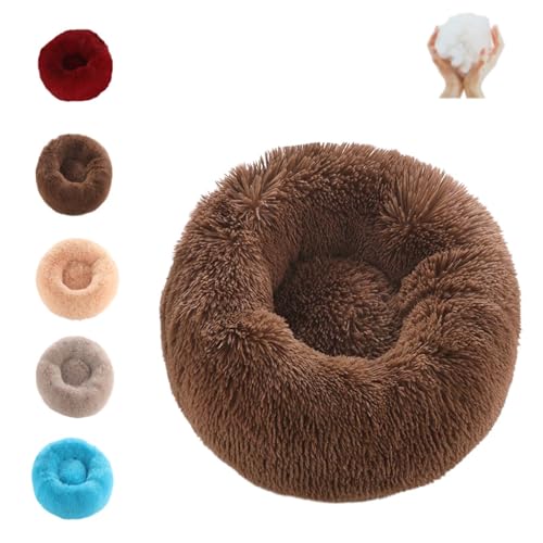 SYDXGD Calming Dog Bed,Cat Bed,Donut Dog Bed,Furry Cat Donut,Furry Cat Bed, Washable Anti-Anxiety Fluffy Pet Bed,Warmth and Relaxation, Machine Washable (40×40cm, 15.8"×15.8",Brown) von SYDXGD