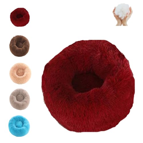 SYDXGD Calming Dog Bed,Cat Bed,Donut Dog Bed,Furry Cat Donut,Furry Cat Bed, Washable Anti-Anxiety Fluffy Pet Bed,Warmth and Relaxation, Machine Washable (40×40cm, 15.8"×15.8",Wine red) von SYDXGD