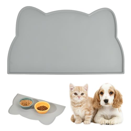 SYEYCW 1 Stück Napfunterlage Silikon Katzen und Kleine Hunde, rutschfeste Katzen und Hundefuttermatte Tierfuttermatte, wasserdichte Haustier Futtermatten, Dunkelgrau Napfunterlage Katzen, 46×25 cm von SYEYCW