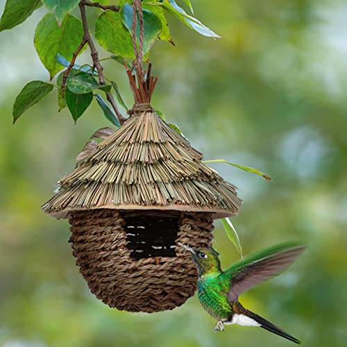 SYFUNLV Gras Bird Nest,Vogelhütte,15×19cm handgewebten Vogelhäuschen,Naturprodukt,Vogel Nest Kreative Ornamente Hausgarten,Vogelhütte für den Außenbereich,Terrasse Garten Dekoration von SYFUNLV