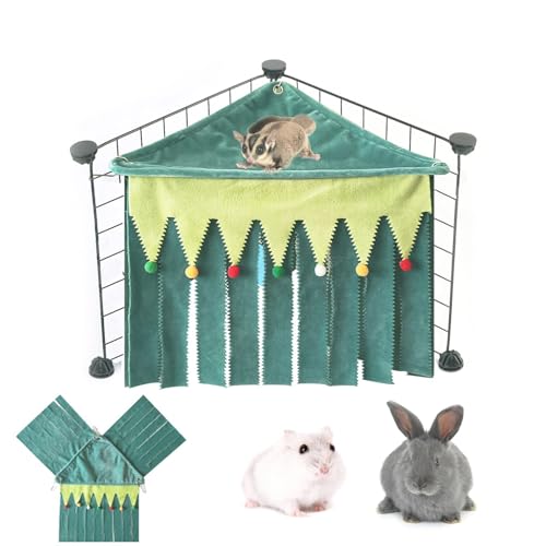 SYFUNLV Haustierkäfig-Hängematten,Hamsterversteck,42 * 33cm Kleintier Zelt Versteck,Flauschige Hängebett,Spielplattform, für Tierversteckkäfige für Frettchen Chinchillas Ratten Igel (Weihnachtsgrün) von SYFUNLV