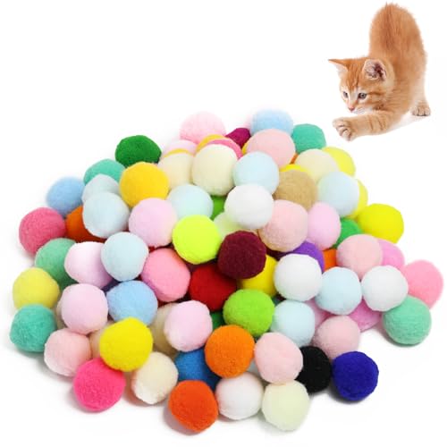 SYHSYC 100 Stück Katzenfilzbälle, Weiche Katzenbälle Pompons Weiche Spielbälle für Katzen & Kätzchen Interaktives Spielzeug in (3 cm Mehrfarbig) Flauschige Filzbälle Ungiftig & Waschbar von SYHSYC