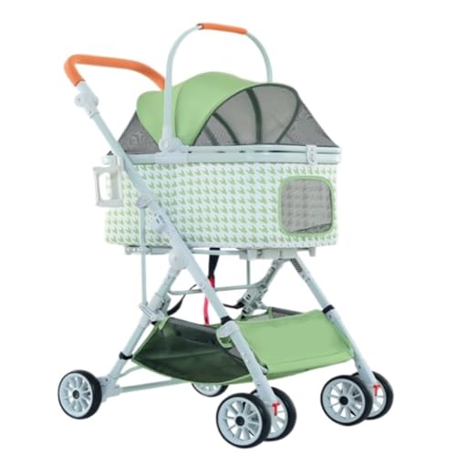 SYLGXH Hunde Kinderwagen Abnehmbarer Haustier-Kinderwagen, Abnehmbarer Dreizweck-Universal-Haustier-Kinderwagen for Katzen und Hunde, Ausflugs-Kinderwagen Katzen Kinderwagen(Green) von SYLGXH