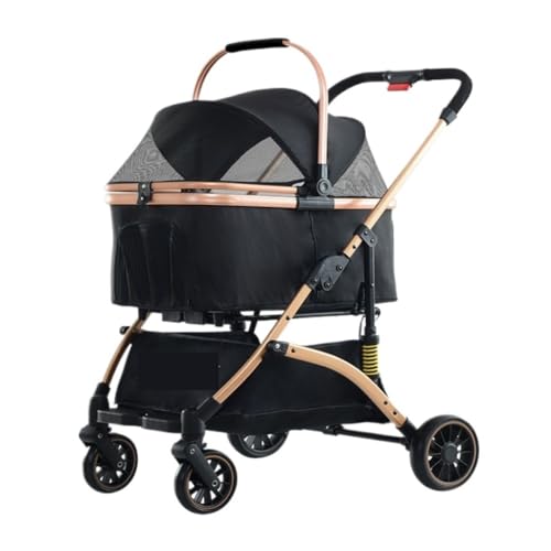 Hunde Kinderwagen Abnehmbarer Korb for Haustiere, Universeller, Bequemer Hunde-Kinderwagen for Katzen Und Hunde, Einfach Zusammenklappbarer Haustier-Kinderwagen Katzen Kinderwagen(Black) von SYLGXH