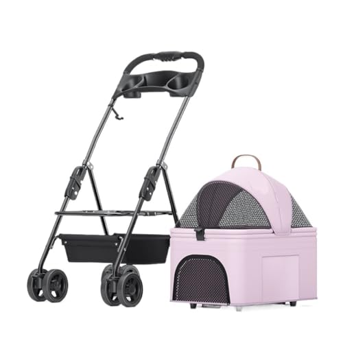 SYLGXH Hunde Kinderwagen Durch Die Autotasche Getrennter Allrad-Universal-Hundekinderwagen for Katzen Und Hunde Mit Verfügbarem Rücksitz Katzen Kinderwagen(Pink) von SYLGXH