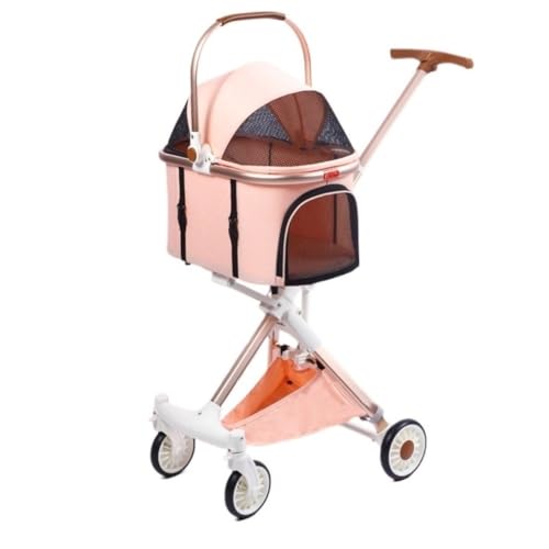 Hunde Kinderwagen Einziehbarer, luxuriöser, Faltbarer Hunde-Kinderwagen for kleine und mittelgroße Hunde. Haustier-Kinderwagen for Katzen und Hunde Katzen Kinderwagen(Pink) von SYLGXH