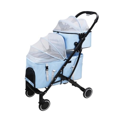 Hunde Kinderwagen Haustier-Doppeldecker-Reise-Kinderwagen for Hunde Und Katzen, Kleiner Und Mittelgroßer Haustier-Kinderwagen, Abnehmbarer Kinderwagen Katzen Kinderwagen(Blue) von SYLGXH