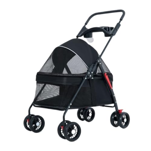 Hunde Kinderwagen Haustier-Katzen- Und Hunde-Kinderwagen, Hundekatze-Teddy-Baby-Kinderwagen, Leichter, Faltbarer Kleiner Haustier-Hunde-Kinderwagen for Ausgehen Katzen Kinderwagen(Black) von SYLGXH