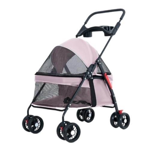 SYLGXH Hunde Kinderwagen Haustier-Katzen- Und Hunde-Kinderwagen, Hundekatze-Teddy-Baby-Kinderwagen, Leichter, Faltbarer Kleiner Haustier-Hunde-Kinderwagen for Ausgehen Katzen Kinderwagen(Pink) von SYLGXH