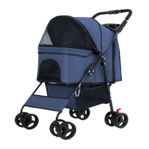 SYLGXH Hunde Kinderwagen Haustier-Kinderwagen, Hunde-Kinderwagen, Faltbar, Einfache Installation, Zusammenklappbar, Praktisches Abendessen-Tablett, Hundewagen Katzen Kinderwagen(Black) von SYLGXH