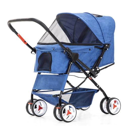 Hunde Kinderwagen Haustier-Kinderwagen, Hunde-Kinderwagen, Praktisch, Faltbar, Aus Leichtem Material, for Kleine Und Mittelgroße Hunde Und Katzen Katzen Kinderwagen(Blue) von SYLGXH