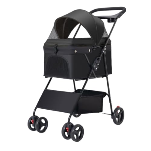 Hunde Kinderwagen Haustier-Kinderwagen, Katzen- Und Hunde-Kinderwagen, Kleiner Und Mittelgroßer Hunde-Kinderwagen, Leichter Faltbarer Hunde-Kinderwagen Katzen Kinderwagen(Black,B) von SYLGXH