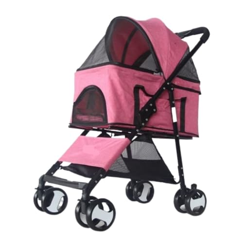 SYLGXH Hunde Kinderwagen Haustier-Kinderwagen, Kleiner Und Mittelgroßer Haustier-Ausflugs-Kinderwagen, Leicht, Atmungsaktiv, Hunde-Kinderwagen, Hunde-Wagen Katzen Kinderwagen(Pink) von SYLGXH