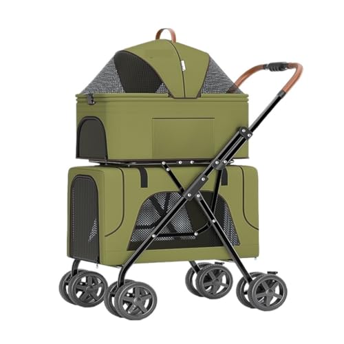 Hunde Kinderwagen Haustier-Kinderwagen, Leicht, Faltbar, Doppellagig, Haustier-Kinderwagen, Abnehmbarer, Separater Katzenkäfig-Wagen for Hunde Katzen Kinderwagen(Green) von SYLGXH